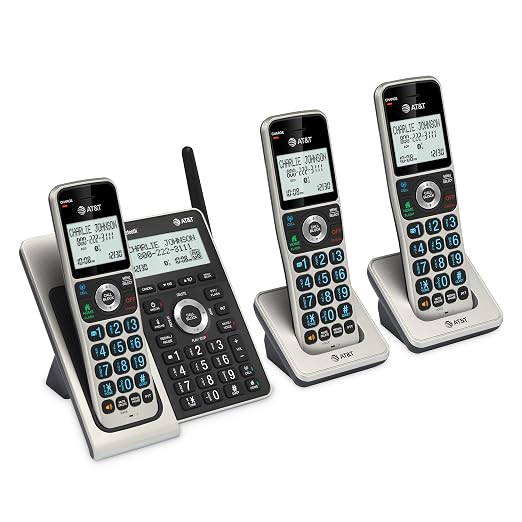 AT&T BL3107-3 DECT 6.0 3-Handset Cordless Phone, Titanium Black | Bluetooth Connect to Cell, Smart Call Blocker, Digital Answering System, Extended Range, Big Buttons