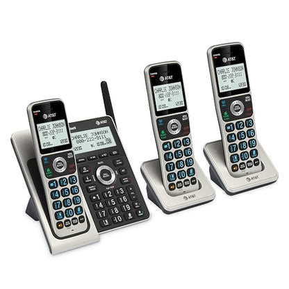 AT&T BL3107-3 DECT 6.0 3-Handset Cordless Phone, Titanium Black | Bluetooth Connect to Cell, Smart Call Blocker, Digital Answering System, Extended Range, Big Buttons