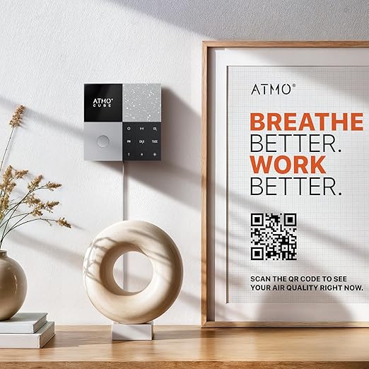 Atmocube Professional 12-in-1 Indoor Air Quality Monitor – CO2, PM2.5, Formaldehyde (CH2O), TVOCs, NOx, Noise & Light Sensor – Wi-Fi, Ethernet & PoE Connectivity – Real-Time Smart Cloud Dashboard