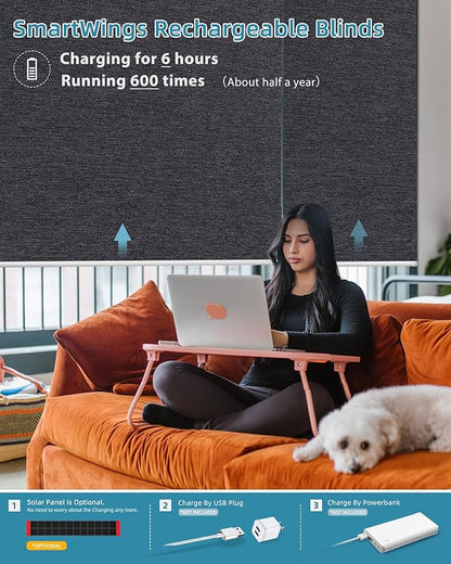 SmartWings Motorized Smart Blinds with Remote, Custom Automatic 100% Blackout Roller Shade Compatible with Alexa/Homekit/Google, Electric Smart Blinds for Indoor Windows, Eclipse Raven Black