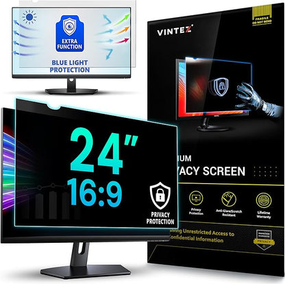 VINTEZ 24 Inch 16:9 Privacy Screen for Computer Monitor and Laptop - Anti Glare Protector Film Blue Light Filter Eye Protection - Computer Screen Privacy Shield, [1 Pack]