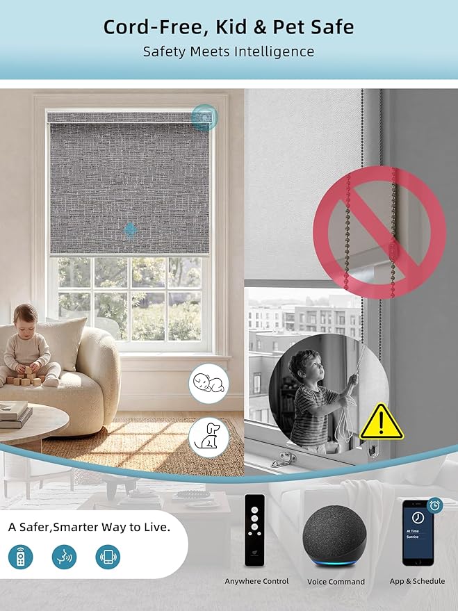 SmartWings Motorized Smart Blinds with Remote, Custom Automatic 100% Blackout Roller Shade Compatible with Alexa/Homekit/Google, Electric Smart Blinds for Indoor Windows, Safari Midnight