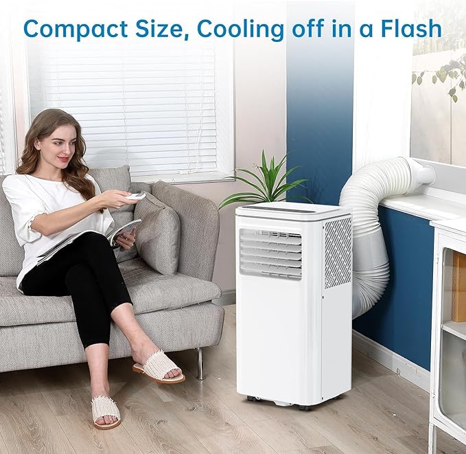GarveeLife Portable Air Conditioners, 8,000 BTU for Rooms up to 350 Sq.Ft., Smart Compact AC Unit with Cooling, Dehumidifier, Fan, Remote Control and Window Kit, White