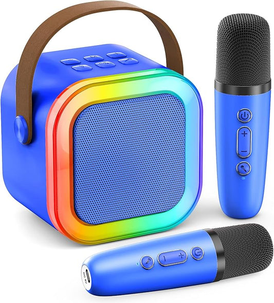 Mini Karaoke Machine for Kids Adults, 2026 TOP Birthday Gifts for Girls Boys 3,4,5,6,7,8+Year Old Toddler Toys, Portable Bluetooth Speaker with 2 Wireless Karaoke Microphones Player (Deepblue)