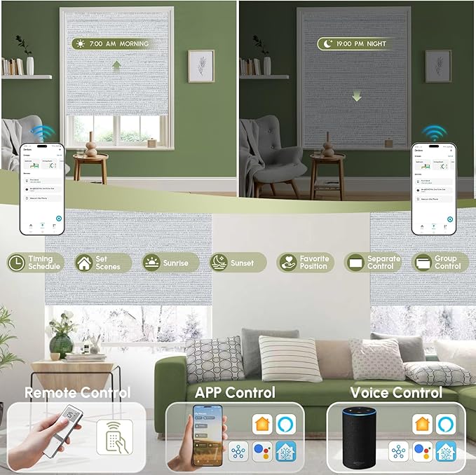 FineTell Motorized Blinds with Remote, 100% Blackout Roller Shades Compatible with Alexa,Apple Homekit,Google Home APP and Voice Control, Customized Electric Blinds (100% Blackout Elegant Light Grey)