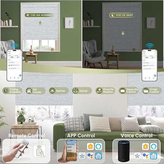 FineTell Motorized Blinds with Remote, 100% Blackout Roller Shades Compatible with Alexa,Apple Homekit,Google Home APP and Voice Control, Customized Electric Blinds (100% Blackout Elegant Light Grey)