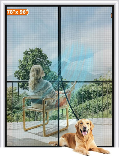 MAGZO Magnetic Screen Door Fits Door Size 78 x 96 Inches, Screen Size 80" x 97" Strong Magnets Mesh, Reinforced Fiberglass Net for Sliding and Patio Entrances, Gray