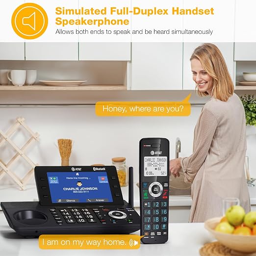 AT&T 4-Handset DECT 6.0 Cordless Home and Business Phone with Answering Machine, 5" Color Display, One-Touch Shortcut, Conference, Intercom, Smart Call Blocker, Bluetooth Connect to Cell: DLP73490