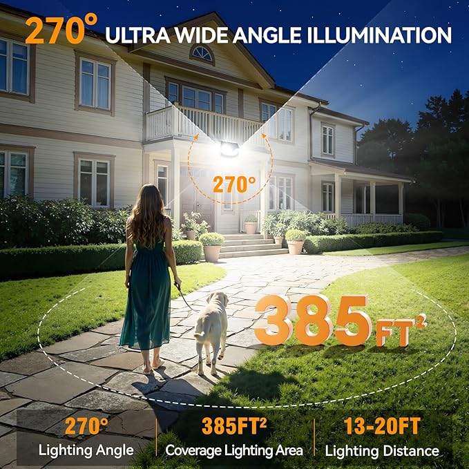 152LED Solar Motion Light Outdoor, 850LM Super Bright 3-Mode Motion Sensor Lights, Outdoor IP65 Waterproof 270° Wide Security Light, Solar Powered Flood Lamp for Garden Wall Fence Garage（4 Pack）