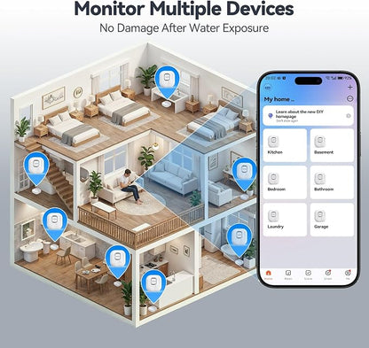 TECKNET WiFi Water Leak Detector, Smart Leak Sensor with App Alerts | Instant App Alerts & 120dB Alarm, IP67 Waterproof, No Hub Required, for Kitchen/Bathroom/Basement, 1 Pack, Battery Included
