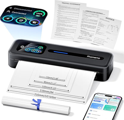 Phomemo M832D Touchscreen Portable Printer Inkless Thermal Wireless Travel | 8.5 x 11 & A4 Size, 300DPI, Bluetooth Small Mobile Compact Printer for Phone/Laptop/Tablet, for Home/Car/School/Office, Black