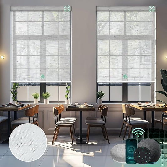 Yoolax Motorized Solar Shades Light Filtering Motorized Blinds with Remote Smart Blinds Compatible with Alexa, Google, Flame Retardant Roller Shades for Windows, Customized (5% Openness Starry White)