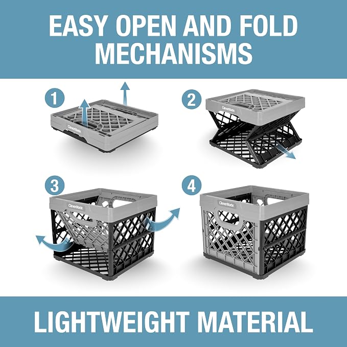 CleverMade Collapsible Milk Crate (EcoCrate) - 25L - Stone (3PK) | Organize Files, Groceries, and Gear in One Crate | Built-In Rails Hold Letter Folders, While the Frame Stacks Securely