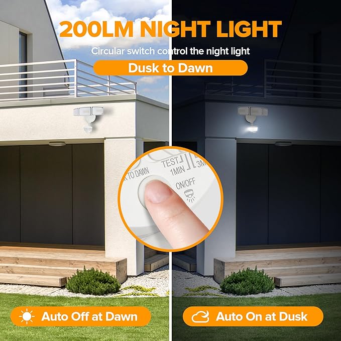 LUTEC 2 Pack 74W 8000 Lumen Motion Sensor Outdoor Lights, 5000K Daylight, IP65 Waterproof Flood Lights Outdoor with Night Light, Dusk to Dawn Motion Detector LED Security Light for Garage, Yard-White