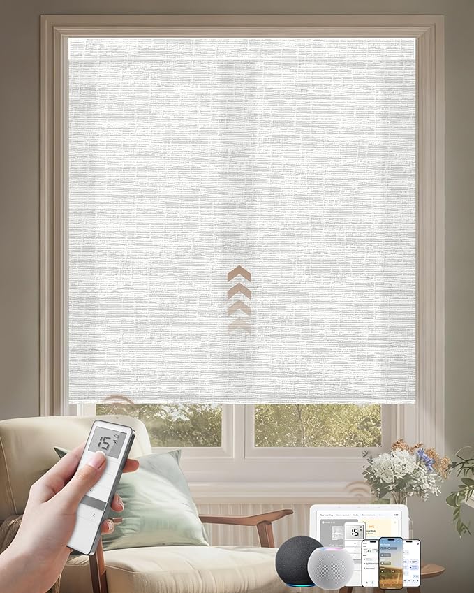 Kincmo Motorized Blinds with Remote, Light Filtering Roller Shades Work with Apple Homekit,Alexa,Google Home, Custom Electric Blinds with App,Voice Control (75% Blackout Classic White)