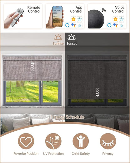 Kincmo Motorized Blinds with Remote, Light Filtering Roller Shades Work with Apple Homekit,Alexa,Google Home, Custom Electric Blinds with App,Voice Control (75% Blackout Meridian Oat)