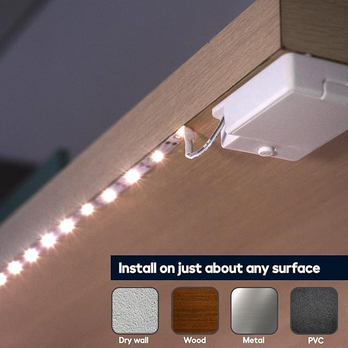 BestLuz Battery Powered LED Strip Lights, Wireless LED Strip Lights 40 inch x 3 Pack for Kitchen Under Cabinet Lighting, Shelves, Under Counter, Closet, Cordless Click Light, Neutral White 4000K