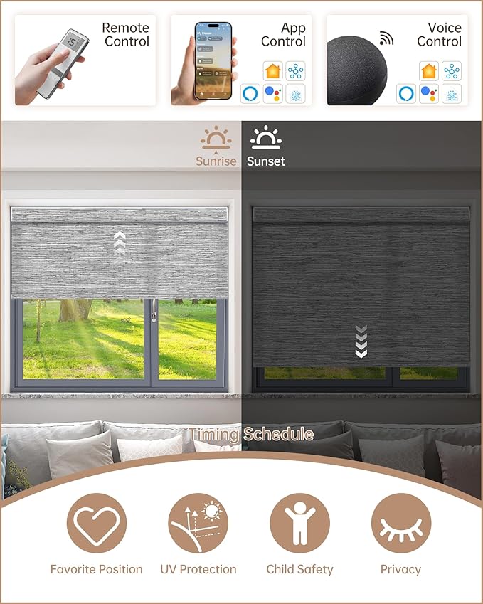 Kincmo Motorized Blinds with Remote, Light Filtering Roller Shades Work with Apple Homekit,Alexa,Google Home, Custom Electric Blinds with App,Voice Control (75% Blackout Dreamy Grey)