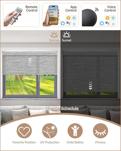 Kincmo Motorized Blinds with Remote, Light Filtering Roller Shades Work with Apple Homekit,Alexa,Google Home, Custom Electric Blinds with App,Voice Control (75% Blackout Dreamy Grey)