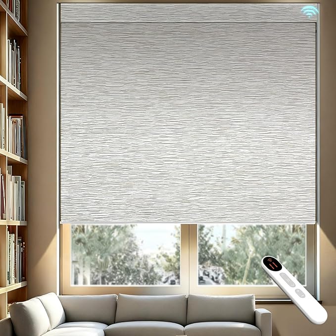 Motorized Blackout Roller Shades with Remote – Smart Blinds for Bedroom, Alexa Google Home Siri, Matter Compatible, Custom Electric Window Shades, Cordless Rechargeable