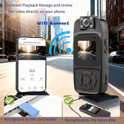 4K WiFi Body Camera with 32GB Card Included, 180° Rotatable Lens & Infrared Night Vision, Real-Time Viewing Compact Wearable for Outdoor Security, Travel & Safety Work