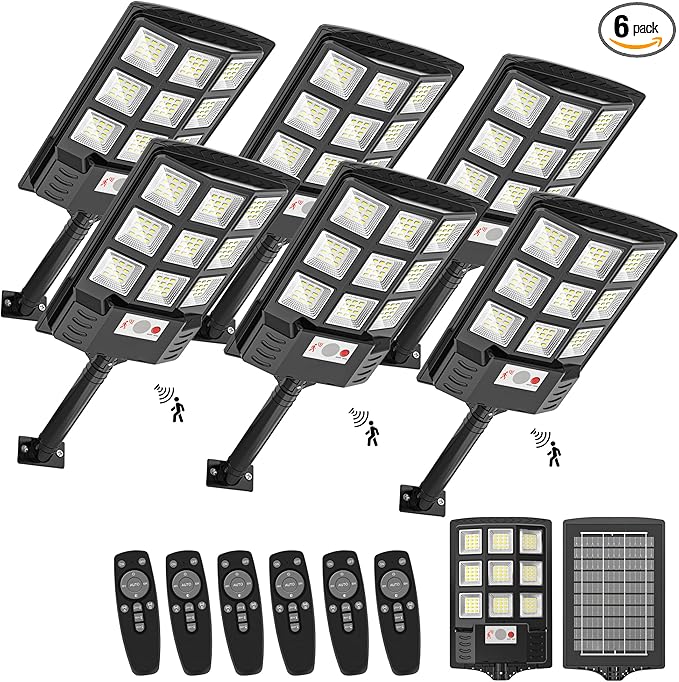 Sunwish 4 Pack Solar Lights Outdoor 6500K Solar Street Lights Outdoor, Solar Dusk to Dawn Outdoor Lights with RemoteControl, Motion Sensor IP66 Waterproof Flood Lights for Garden Yard Parking Lot