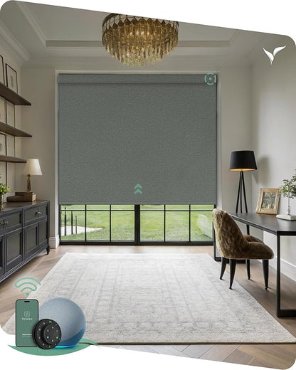 Yoolax Motorized Blinds with Remote, Designer Smart Blinds Work with Alexa, Google, Apple Homekit, 100% Blackout Motorized Shades Custom Electric Shades Voice Control (V-Pigeon Gray)