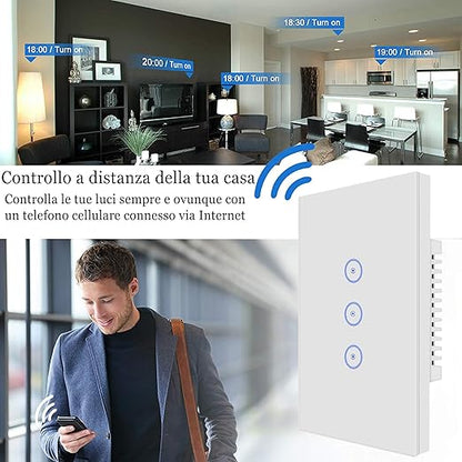 Jinvoo WiFi Wall Light Touch Panel Switch, 3 Way, Remote Control by Smart Phone,No Hub Required, AC 120V, Works with Amazon Echo, Google Home, White