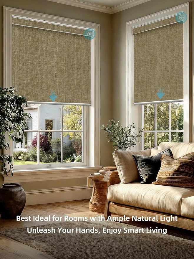 SmartWings Motorized Smart Blinds with Remote, Custom Automatic 100% Blackout Roller Shade Compatible with Alexa/Homekit/Google, Electric Smart Blinds for Indoor Windows, Vigor Wheat