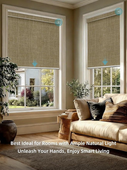 SmartWings Motorized Smart Blinds with Remote, Custom Automatic 100% Blackout Roller Shade Compatible with Alexa/Homekit/Google, Electric Smart Blinds for Indoor Windows, Vigor Wheat