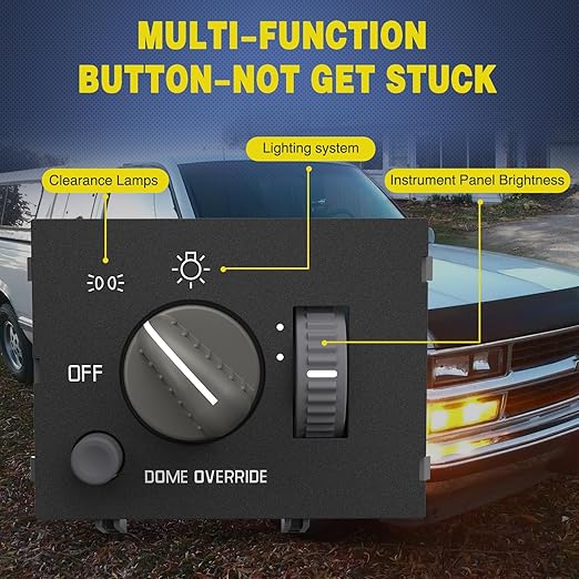Nilight Headlight Dimmer Switch Compatible with 1995 1996 1997 1998 1999 Chevy Silverado 1500 Tahoe Astro GMC Yukon 2000 Cadillac Escalade Yellowish LED Light