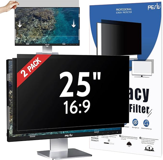 Peslv [2 Pack] 25 Inch Privacy Screen for Computer Monitor 16:9 Aspect Ratio, Eye Protection Anti Blue Light Glare Shield, 25inch Removable Black Blackout Anti Spy Desktop Security Private Filter