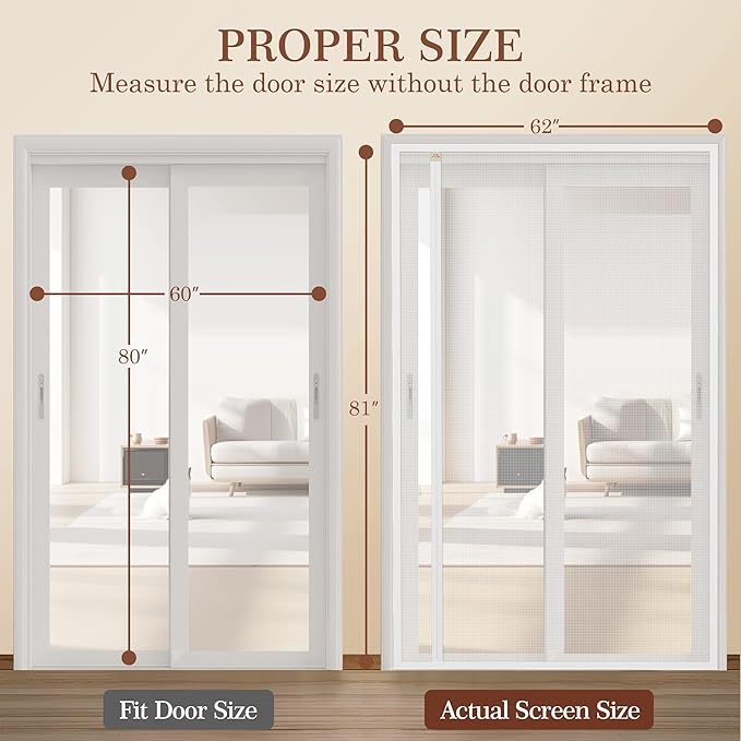 Yotache White Reversible Left Right Side Opening Magnetic Screen Door Fits Door Size 60 x 80, Anti-Tearing Mesh Curtain for Front, Patio Sliding Door, Actual Screen Size 62" x 81"