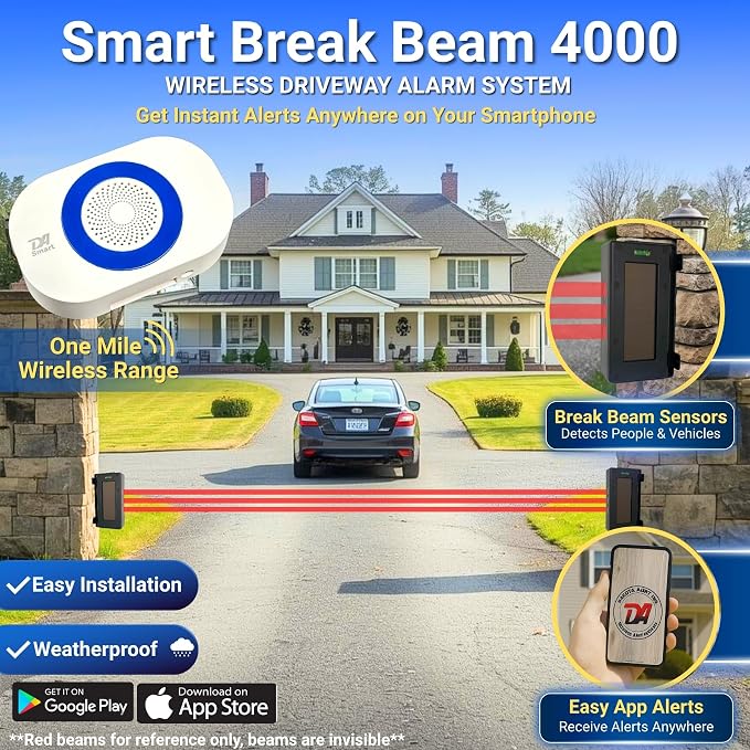 Dakota Alert Smart Solar Break Beam 4000 Wi-Fi Driveway Alarm with App