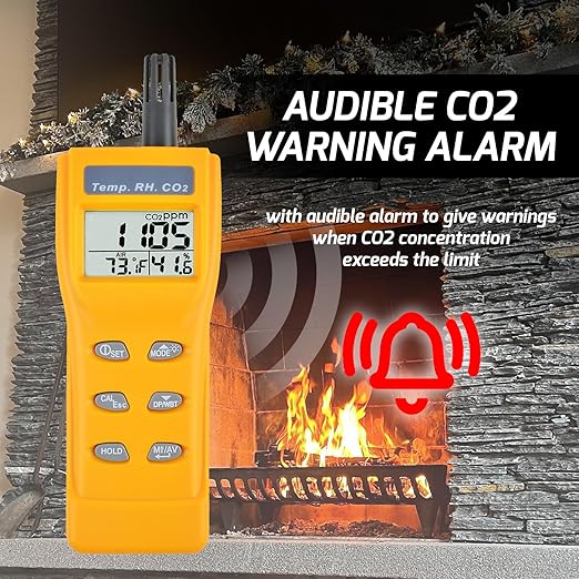 Portable CO2 Meter Handheld CO2 Detector Monitor 0~9999ppm, Carbon Dioxide Meter with Alarm Function, Temperature & Humidity Meter NDIR Sensor Air Quality Monitor for Home Trip Classroom and Office