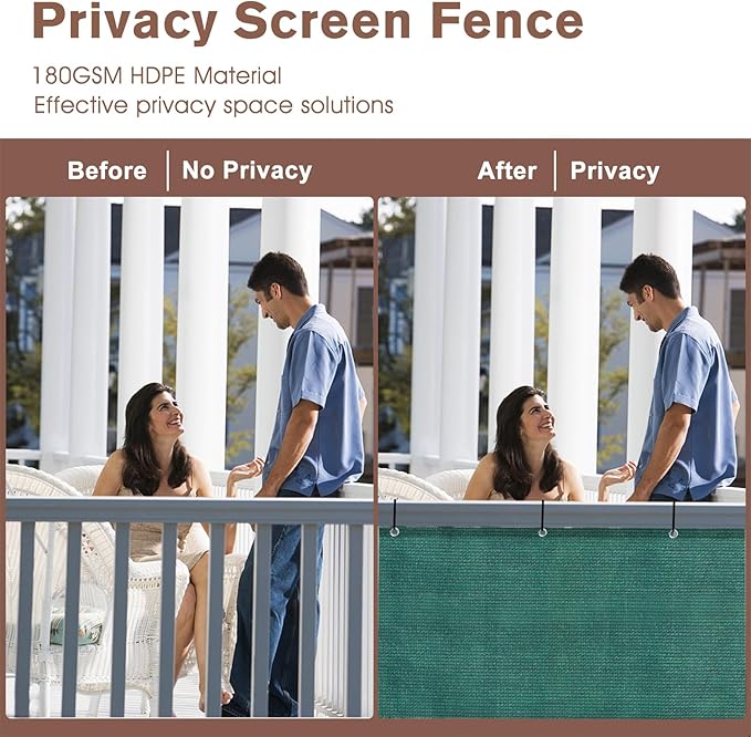 Sunny Guard Customized 3'x26' Dark Green Balcony Privacy Screen,91% Shade Apartments Fence Cover,Heavy Duty Mesh Windscreen for Deck,Outdoor,Backyard,Patio