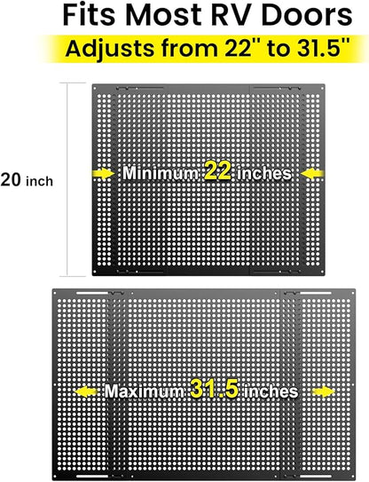Safoner Premium Adjustable RV Entry Screen Door Grille, Adjusts from 22"- 31.5", Aluminum Alloy Protector Guard for RV, Camper- Black