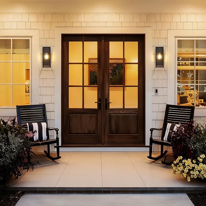 Outdoor Wall Sconce 2 Pack, 15" Outdoor Wall Lights Wall Mount, Matte Black Exterior Lighting Fixtures Anti-Rust Porch Lights with Clear Glass for Front Door, Garage, Entryway