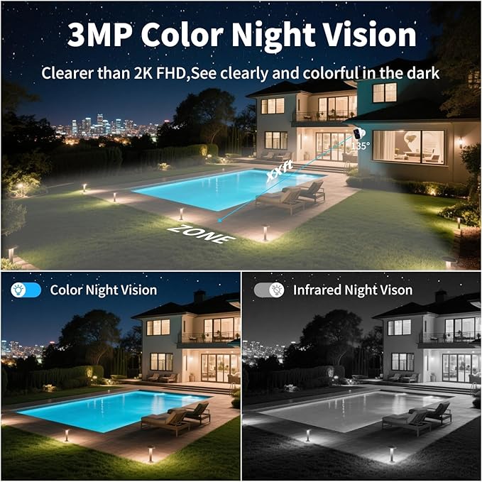 Goalake Wireless Security Camera for Home, 3MP Battery Powered Outdoor/Indoor WiFi Camera with AI Motion Detection, 2-Way Talk, Spotlight Siren, IP65, Cloud/Up to 256G SD Storage(Pre-Inserted SD Card)