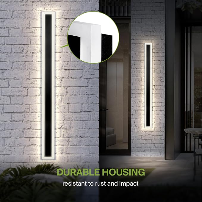 ASD LED 72" Long Wall Mount Light Fixture, Outdoor & Indoor Linear Sconce | 3CCT, Dimmable, Waterproof, Anti-Rust, ETL Listed | 40W 3570LM 3000-5000K 100-277V | Exterior Porch Lighting | Black, 2 Pack