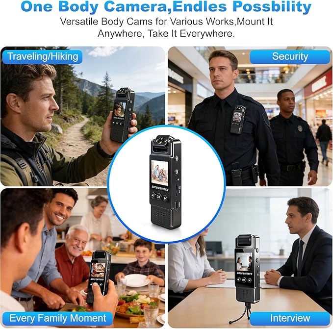 4k Mini Body Camera with Audio and Video Recording, 128GB Wearable Camera with 180° Rotating Lens, Chest Camera with Night Vision & 6-Hour Battery Life for Travel, Cycling, Work Security