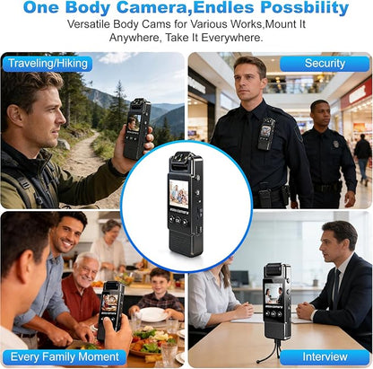 4k Mini Body Camera with Audio and Video Recording, 128GB Wearable Camera with 180° Rotating Lens, Chest Camera with Night Vision & 6-Hour Battery Life for Travel, Cycling, Work Security