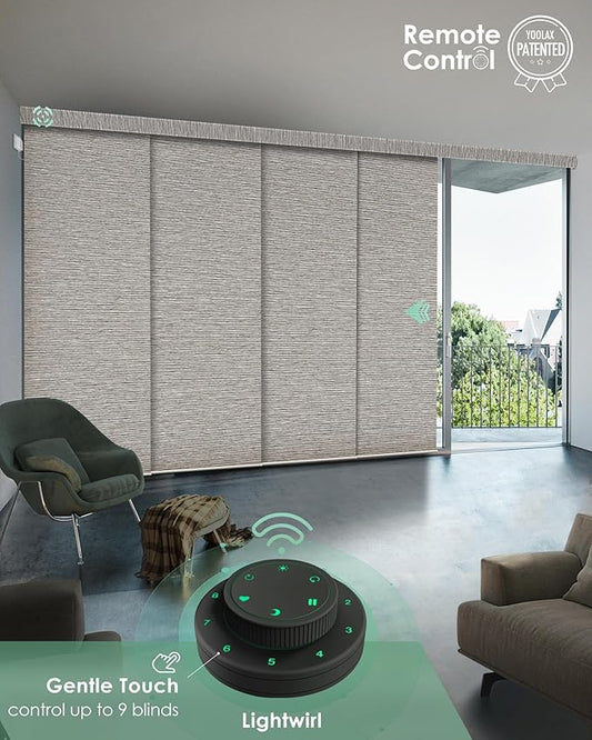 Yoolax Custom XL Smart Sliding Door Blinds, Motorized Sliding Panel Blinds Compatible with Alexa, Blackout Vertical Blinds for Glass Doors, Patio Doors, Closet Doors, Wood Stripe Brown