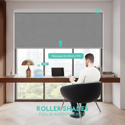 Motorized Blinds with Remote, Blackout Smart Automatic Electric Blinds for Windows Compatible with Alexa Homekit, Cordless Indoor Motorized Roller Shades with Custom Size（Deep Nebula）