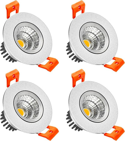 LightingWill 2inch LED Dimmable Downlight, 3W COB Recessed Ceiling Light, Daylight White 5500K-6000K, CRI80, 25W Halogen Bulbs Equivalent, Silver (4Pack)