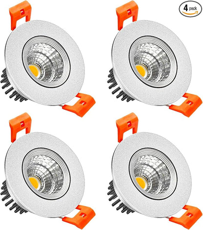 LightingWill 2inch LED Dimmable Downlight, 3W COB Recessed Ceiling Light, Ultra Warm White 2700K, CRI80, 25W Halogen Bulbs Equivalent, Silver(4 Pack)