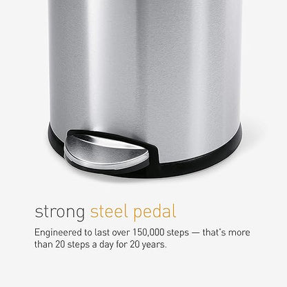 simplehuman 4.5 Liter / 1.2 Gallon Round Bathroom Step Trash Can, Brushed Stainless Steel, Pack of 6