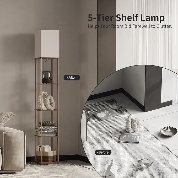 SUNMORY 5 Tier Floor Lamp with Shelves, Standing Lamps for Living Room