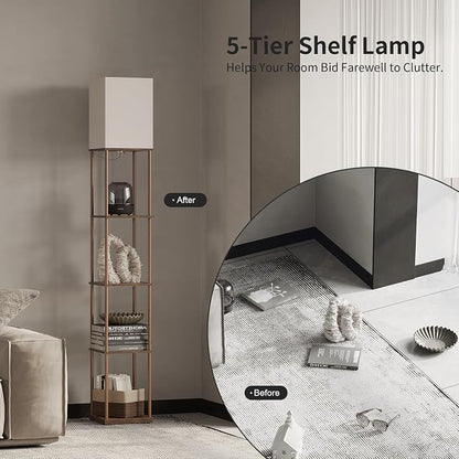 SUNMORY 5 Tier Floor Lamp with Shelves, Standing Lamps for Living Room