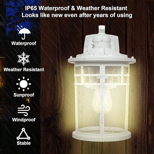 Darkaway Large Outdoor Porch Lights Wall Mount, 15inch Outdoor Wall Sconces with Seeded Glass Waterproof Exterior Lights for Patio Yard House Hallway Doorway Garage(Large, White)